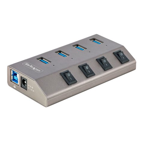 StarTech.com Hub USB-C con 4 Puertos USB-A - Ladrón USB Tipo C con Fuente de Alimentación - Interruptores Individuales de Encendido/Apagado - USB 3.0 5Gbps - Para Ordenadores de Sobremesa y Portátiles