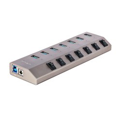 StarTech.com 7-Port Self-Powered USB-C Hub with Individual On/Off Switches, USB 3.0 5Gbps Expansion Hub w/Power Supply, Desktop/Laptop USB-C to USB-A Hub, USB Type C Hub w/BC 1.2