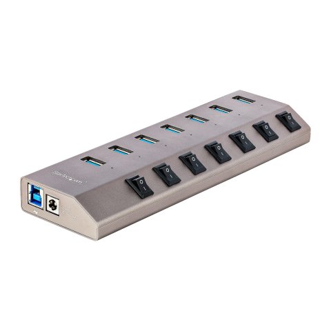 StarTech.com Hub USB-C de 7 Puertos USB-A - Ladrón USB Tipo C con Fuente de Alimentación - Interruptores Individuales de Encendido/Apagado - USB 3.0 5Gbps - Para Ordenadores de Sobremesa y Portátiles