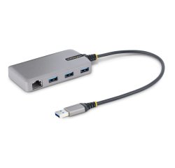 StarTech.com 3-Port USB Hub with Ethernet - 3x USB-A Ports - Gigabit Ethernet (RJ-45) - USB 3.0 5Gbps - Bus-Powered - 1ft/30cm Long Cable - Portable Laptop USB Hub Adapter w/ GbE