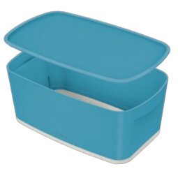 Bac de rangement Medium COSY avec couvercle. Dimensions : 31,8x12,8x19,1cm. Coloris bleu