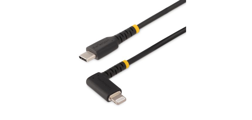 StarTech.com Câble USB-C vers Lightning de 1m - Cordon de Charge/Syncronisation USB Type-C vers Lightning en Fibre Aramide à Angle Droit - Chargeur USB C à Lightning - Certifié Apple Mfi - Câble USB C vers Iphone