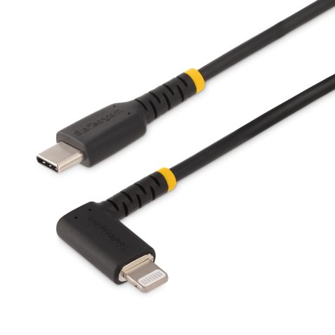 StarTech.com Câble USB-C vers Lightning de 1m - Cordon de Charge/Syncronisation USB Type-C vers Lightning en Fibre Aramide à Angle Droit - Chargeur USB C à Lightning - Certifié Apple Mfi - Câble USB C vers Iphone