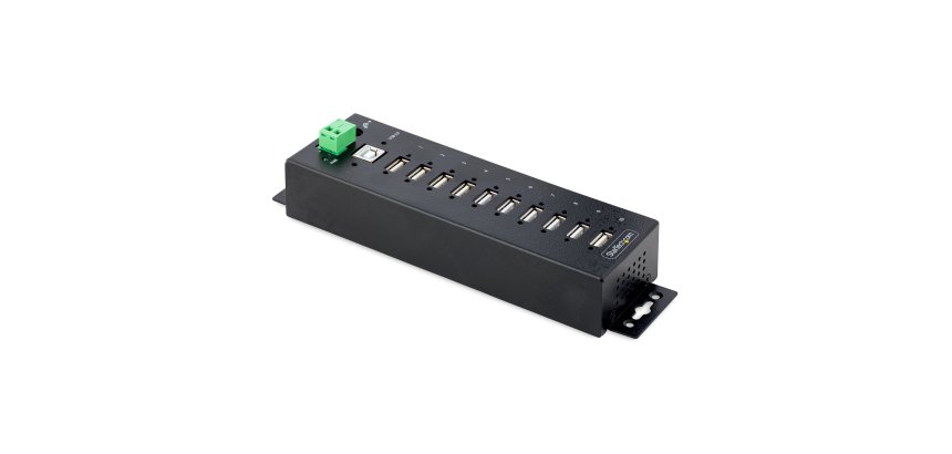 StarTech.com Hub USB 2.0 a 10 porte, hub di ricarica robusto con protezione ESD livello 4, Moltiplicatore di porte USB-A industriale montabile su DIN/parete/scrivania, splitter/sdoppiatore USB con porte bloccabili