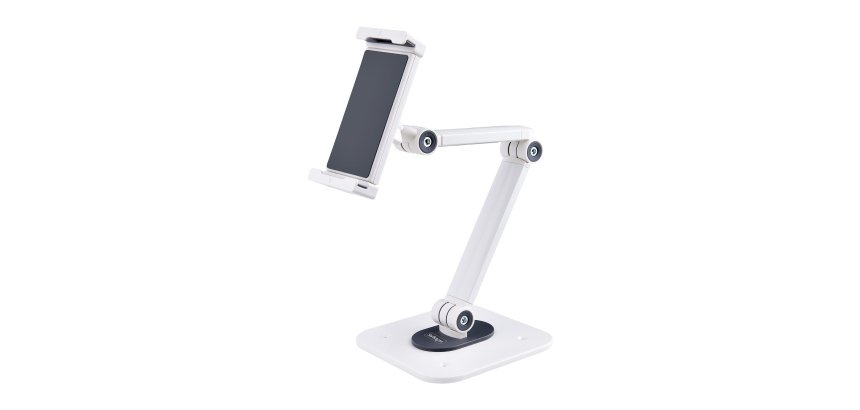 StarTech.com Support de Tablettes Réglable pour Bureau - Support Mural - Capacité 1kg - Support Universel Ergonomique et Articulé pour Tablettes - Support Tablette sur Pied Pivotant/Rotatif