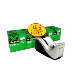 Dévidoir scotch magic office c60 argenté + 16 rouleaux de ruban adhésif 19mmx33m boîte individuelle