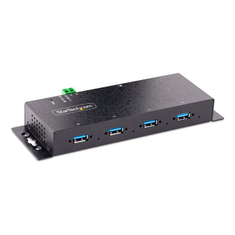 StarTech.com 4-Port Industrial USB 3.0 Hub, 5Gbps, Rugged USB Hub met ESD en Overspanningsbeveiliging, DIN/Wand/Bureau Monteerbare USB-A Hub, USB Expander met Vergrendelbare Poorten, Heavy Duty