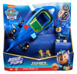 PAW Patrol Aqua Pups, Shark Vehicle trasformabile di Chase con action figure da collezione, giocattoli per bambini dai 3 anni in su