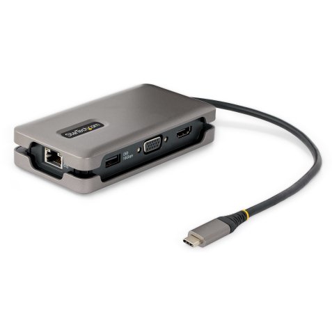 StarTech.com USB-C Multiport Adapter, 4K 60Hz HDMI/VGA, 3-Port USB Hub, 100W Power Delivery Pass-Through, GbE, Travel Docking Station met Charging, Mini Dock, 30cm Wrap-Around Kabel