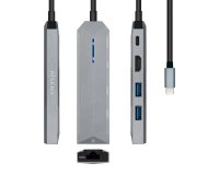 AISENS USB-C dock 5 en 1, USB-C a 1xHDMI, 1xRJ45, 2xUSB, 1xPD, Gris, 15 cm