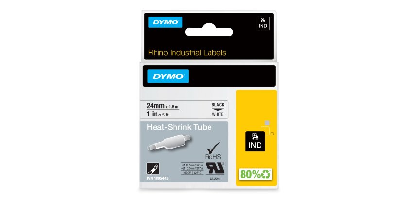 DYMO Rhino Industrielles Gaines thermorétractables autocollantes | 24 mm x 1,5 m | impression en noir sur fond blanc