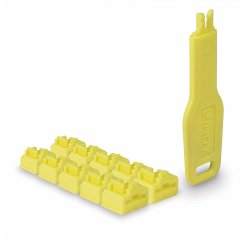 Lindy 47900 bloqueur de port Bloqueur de port + clé RJ-45 Jaune Acrylonitrile-Butadiène-Styrène (ABS) 10 pièce(s)