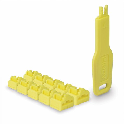 Lindy 47900 bloqueur de port Bloqueur de port + clé RJ-45 Jaune Acrylonitrile-Butadiène-Styrène (ABS) 10 pièce(s)