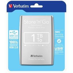 Verbatim Disco Duro Portátil Store 'n' Go USB 3.0 de 1 TB en color Plateado