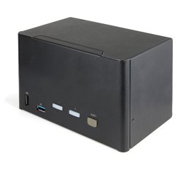 StarTech.com Switch KVM 2 Ports Quadruple Écran DisplayPort - 4K 60Hz UHD HDR - Concentrateur KVM 4K DP 1.2 avec 2 Ports USB 3.0 (5Gbps) & 4 Ports USB 2.0 HID, Audio - Commutation Raccourci Clavier - TAA