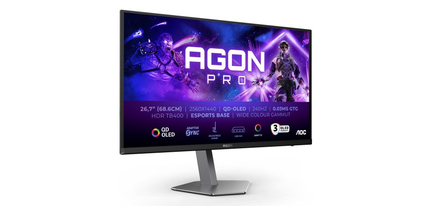 AOC AGON PRO AG276QZD2 computer monitor 67.3 cm (26.5") 2560 x 1440 pixels Quad HD QD-OLED Black, Grey