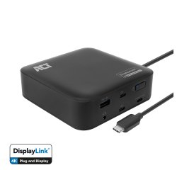 ACT Station d'accueil USB-C universelle 4K, pour 2 moniteurs HDMI/DisplayPort, DisplayLink, design compact