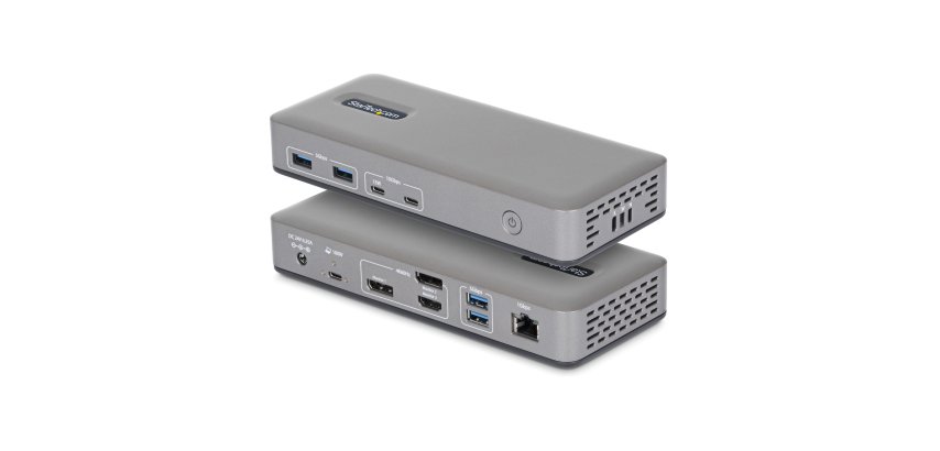 StarTech.com Station d'Accueil USB-C Triple Écrans 4K (2x 4K 60Hz, 1x 4K 30Hz), Alimentation 100W, 6 Ports USB (10 Gbps), Gigabit Ethernet, DisplayPort + HDMI, Station d'Accueil pour PC Windows Sans Pilote