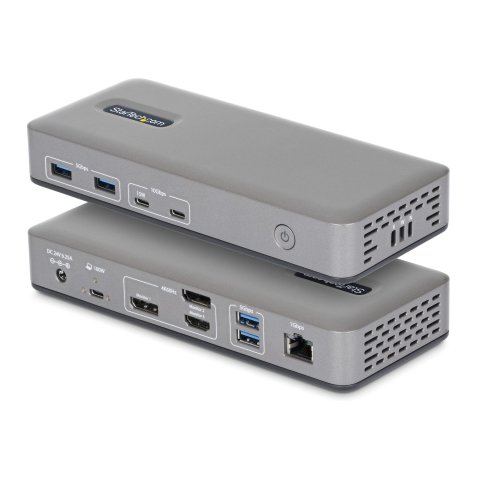 StarTech.com Docking Station USB-C - 3 Monitores 4K (2x 4K60Hz + 1x 4K30Hz) - PD 100W - 6 Puertos USB 10Gbps - GbE - DisplayPort + HDMI - Dock Tipo C Sin Controladores - Para Portátiles Windows