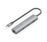 AISENS Dock USB-C A Ethernet Gigabit + Hub 2xUSB-C+1xUSB-A, Gris, 15cm