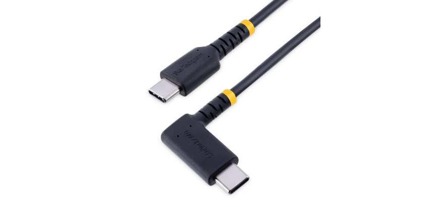 StarTech.com 2m USB-C Laadkabel, Robuuste Haakse Fast Charge & Sync Type C Kabel, 60W (3A) PD, USB 2.0, TPE Mantel en Aramidevezels - Zwarte USB Oplaadkabel
