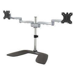 StarTech.com Dual Monitor Stand - Ergonomic Desktop Monitor Stand for up to 32" (17.6lb/8kg) VESA Displays - Free-Standing Articulating Universal Computer Monitor Mount - Adjustable Height - Silver