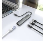 AISENS Dock USB-C A Ethernet Gigabit + Hub 1xUSB-C+2xUSB-A, Gris, 15cm