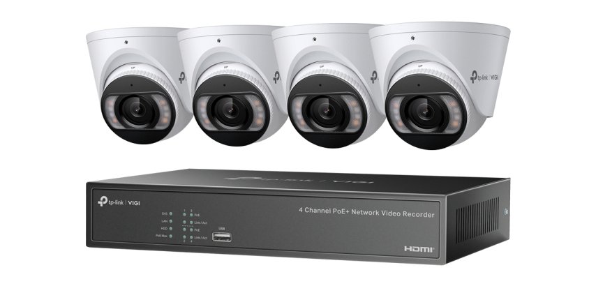TP-Link KIT 4 VIDEOCAMERE VIGI NK4P-T4425-2T Turret 4MP Full-Color IPC e NVR 4 Canali PoE+ kit de vidéo-surveillance Avec fil 4 canaux
