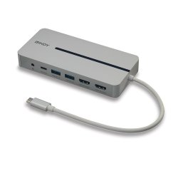 Lindy DST-Mx Duo, Mini Docking Station USB-C pour Laptop/MacBook avec prise en charge 4K sur deux écrans et charge 100W