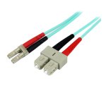 StarTech.com Câble Fibre Optique Multimode de 2m LC/UPC à SC/UPC OM3, Fibre Zipcord Full Duplex 50/125µm, Réseaux 100G, LOMMF/VCSEL, <0.3dB Faible Perte d'Insertion, Cordon Patch Fibre LSZH