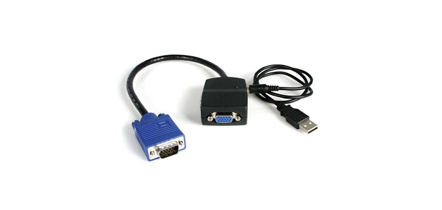 Duplicador Divisor de Vídeo VGA 2 puertos Compacto Alimentado por USB - Cable Splitter