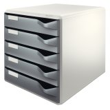 Module de classement, 5 tiroirs, gris-clair/rouge