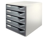 Module de classement, 5 tiroirs, gris-clair/rouge