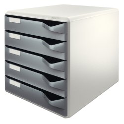 Module de classement, 5 tiroirs, gris-clair/rouge
