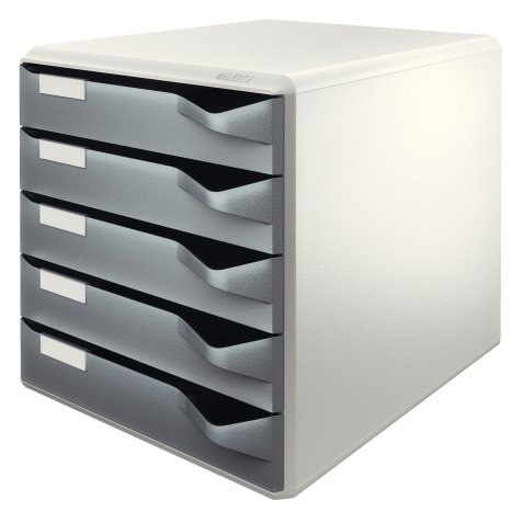 Module de classement, 5 tiroirs, gris-clair/rouge