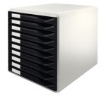 Module classement leitz 10 tiroirs a4+ 285x290x355mm 4 hauteurs interchangeables coloris gris/noir