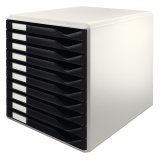 Module classement leitz 10 tiroirs a4+ 285x290x355mm 4 hauteurs interchangeables coloris gris/noir