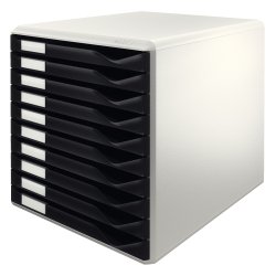 Module classement leitz 10 tiroirs a4+ 285x290x355mm 4 hauteurs interchangeables coloris gris/noir