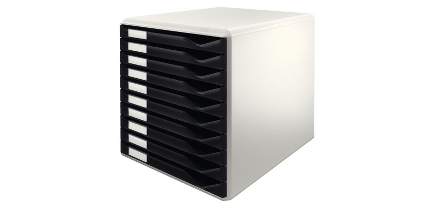 Module classement leitz 10 tiroirs a4+ 285x290x355mm 4 hauteurs interchangeables coloris gris/noir