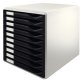 Module classement leitz 10 tiroirs a4+ 285x290x355mm 4 hauteurs interchangeables coloris gris/noir
