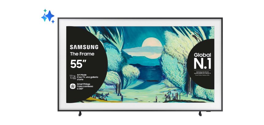 Samsung The Frame AI TV 55" QE55LS03FAUXZT 4K, Processore NQ4 AI Gen2, 4K AI Upscaling, Art Mode, Matte Display, Quantum HDR, Dolby Atmos & OTS Lite, Modern Frame Design, Vision AI Smart TV, 2025