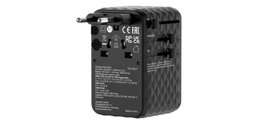 Verbatim 30191 Universal Mobile Device Charger Black Fast Charging Indoor