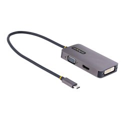 StarTech.com USB-C Display Adapter, USB C naar HDMI DVI VGA Adapter, 4K 60Hz, Aluminium, Video Display Adapter, Thunderbolt 3 / 4 Compatibel, USB Type C Travel Adapter