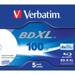 Verbatim BD-R XL 100 Go* 4x Wide Inkjet Printable Boîtier avec lot de 5