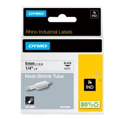 DYMO Rhino etiquetas industriales de tubo termorretráctil | 6 mm x 1,5 m | de color negro sobre fondo blanco