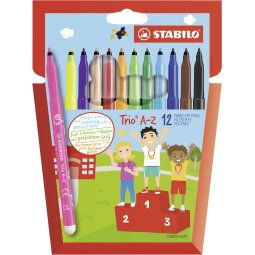 Trio A-Z feutre de coloriage pointe moyenne - Etui carton de 12 feutres - Coloris assortis