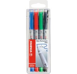 Stylo-feutre stabilo ohp pen soluble pointe fine 0.7mm couleurs assorties pochette 4 unités