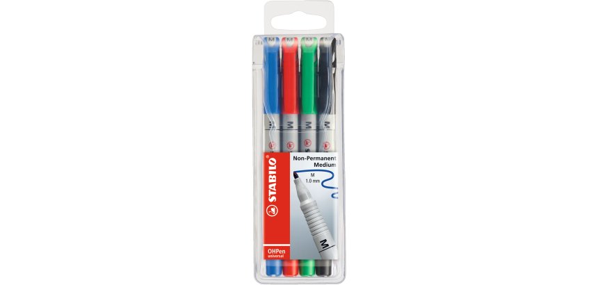 Pochette 4 feutres stabilo pointe moyenne encre soluble assortiment