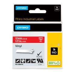 DYMO Rhino Industrial Vinyl Labels | 12 mm x 5.5 m | White Print on Red | Self-Adhesive | for LabelManager & Rhino Label Makers