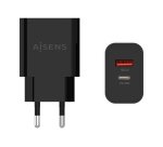 AISENS Cargador 20W, 1xUSB-C PD3.0, 1xUSB-A QC3.0, Negro